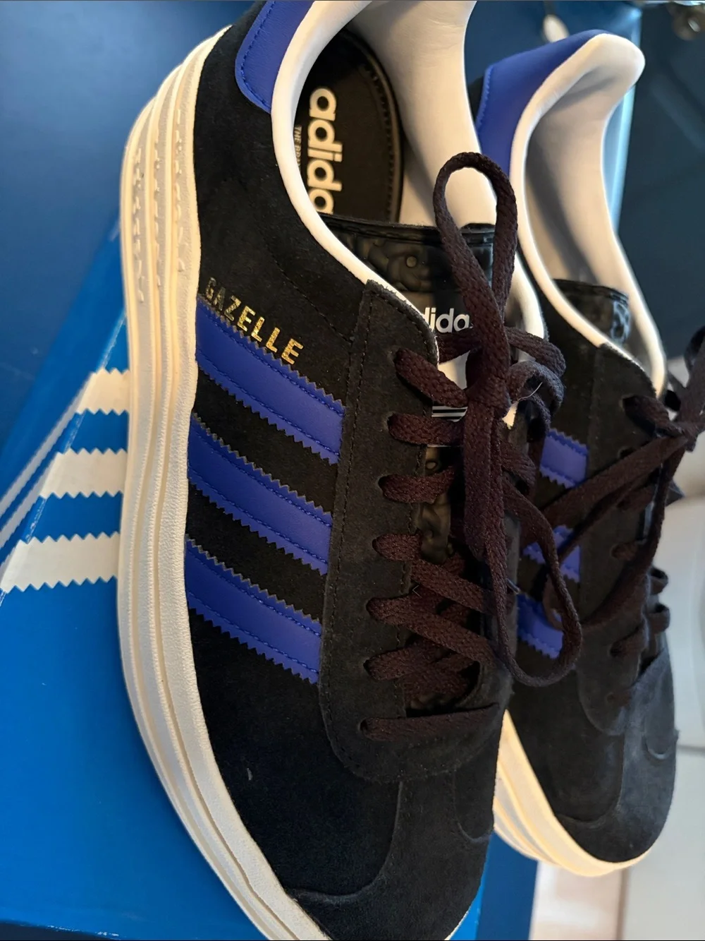 Adidas women’s Black and Blue Gazelle Suede Sneaker
